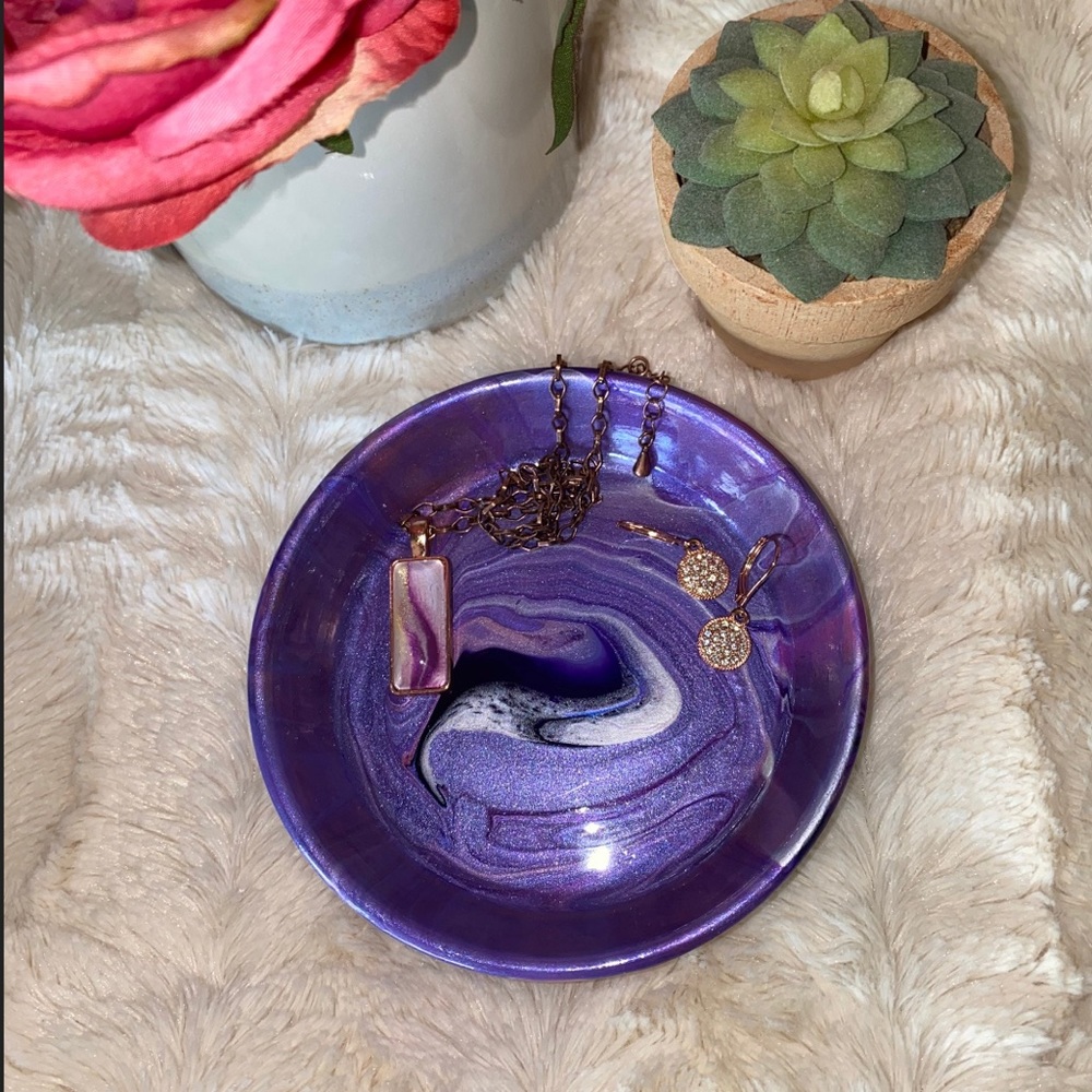 Fluid Art ring dish trinket tray unique gift purple